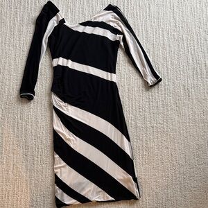 Anthropologie dress   Bordeaux.  Black and cream stripe. Size S.